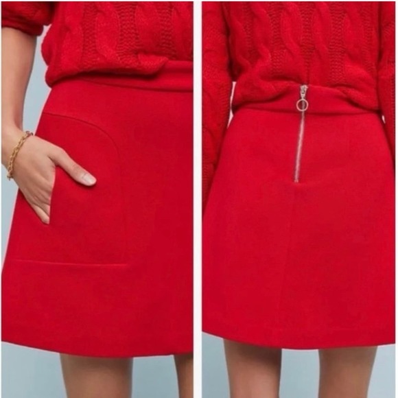 MAEVE Anthropologie Novato A-Line Front Pockets Zipper Retro Style‎ Mini Skirt - Picture 3 of 15